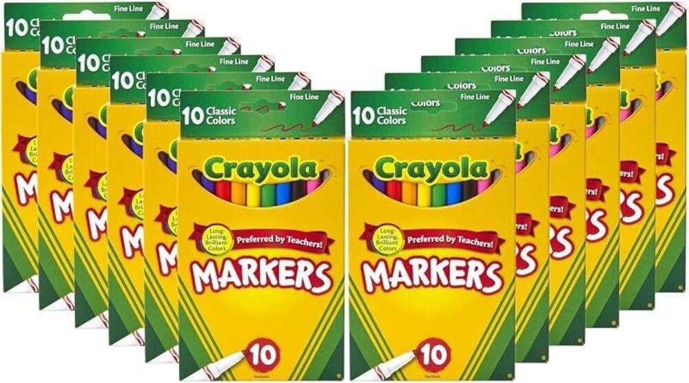 Crayola Fine Line Markers Bulk 12 Pack, 10 Classic Colors Each, 120 Markers